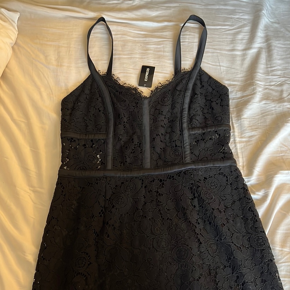 Express Black Lace Bustier Corset Paneled Bodycon Pencil Dress size 6 nwt - Picture 2 of 12